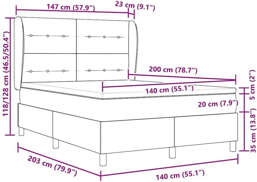 VidaXL Boxspring bed met matras met hoofdeinde Zwart 140 x 200 cm Stof - Foto 2