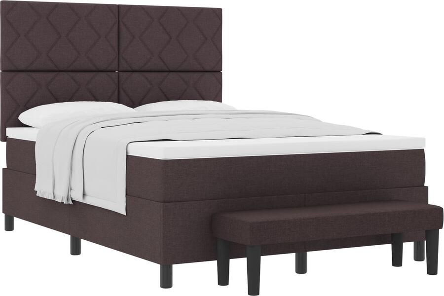 VidaXL Boxspring Bed met Matras & Bank Donkerbruin 140x190 cm Stof