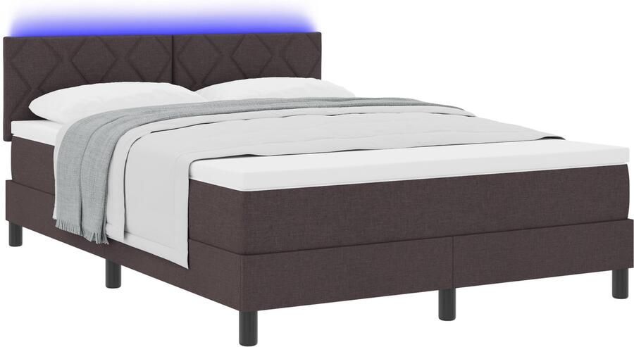 VidaXL Boxspring Bed met Matras & LED Donker Bruin 160x200 cm Stof - Foto 3