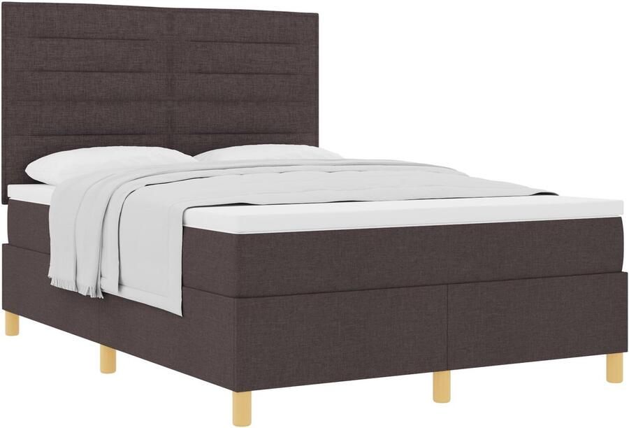 VidaXL Boxspring Bed met Matras Donkerbruin 140x190 cm Stof - Foto 2