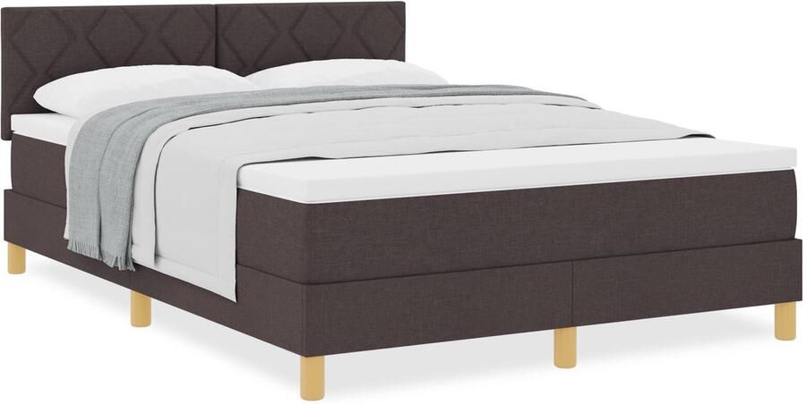 VidaXL Boxspringbed met matras Donkerbruin 160 x 200 cm Stof - Foto 2
