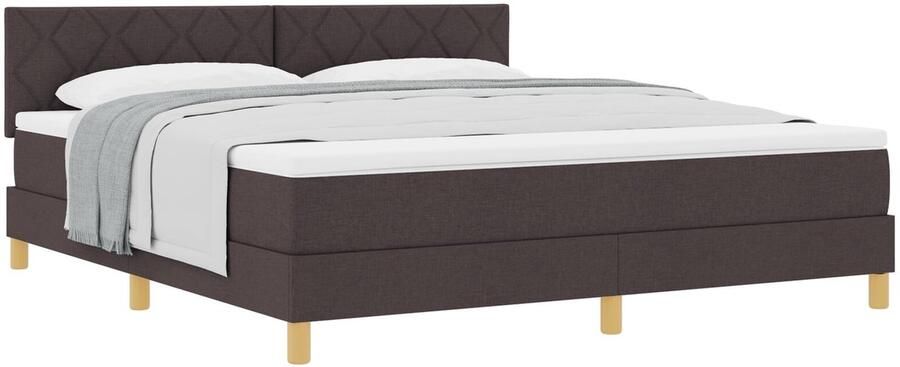 VidaXL Boxspringbed met matras Donkerbruin 180 x 200 cm Stof - Foto 2