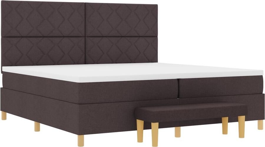 VidaXL Boxspring Bed met Matras & Bank Donkerbruin 200x200 cm Stof - Foto 2