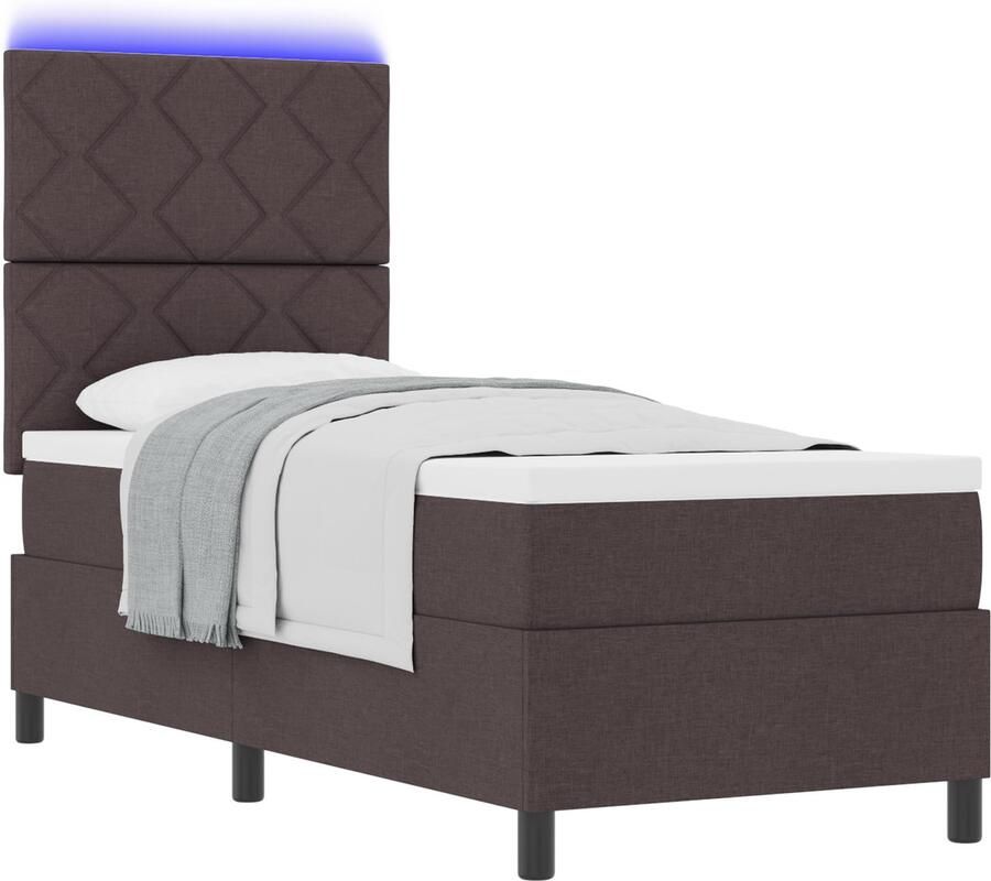 VidaXL Boxspringbed met matras en LED in donkerbruin 80 x 200 cm stof - Foto 2