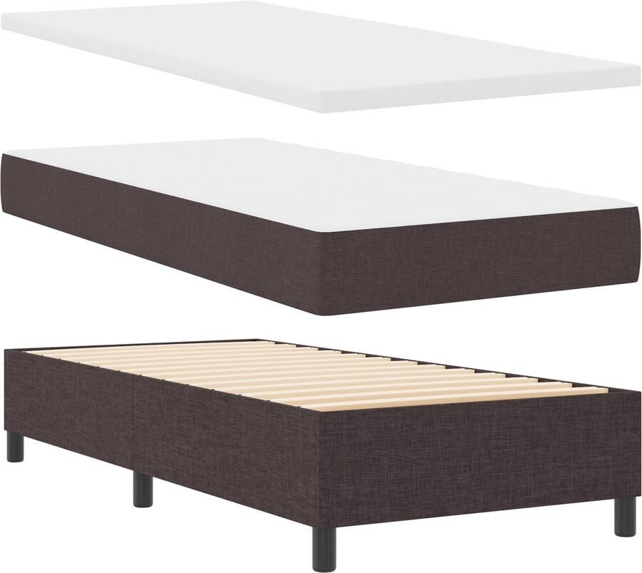 VidaXL Boxspringbed met Matras & Bench Donkerbruin 100x200 cm Stof