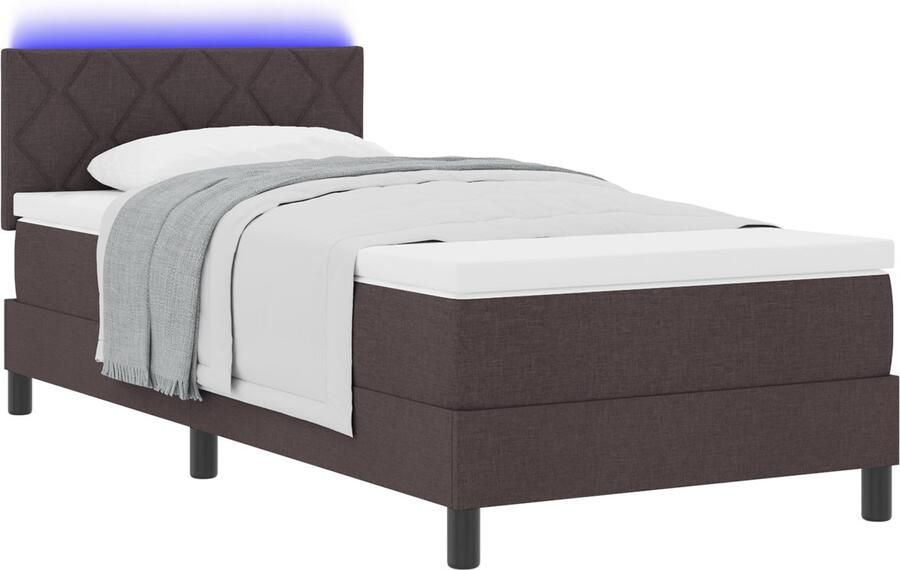 VidaXL Boxspringbed met matras & LED donkerbruin 90x200 cm stof