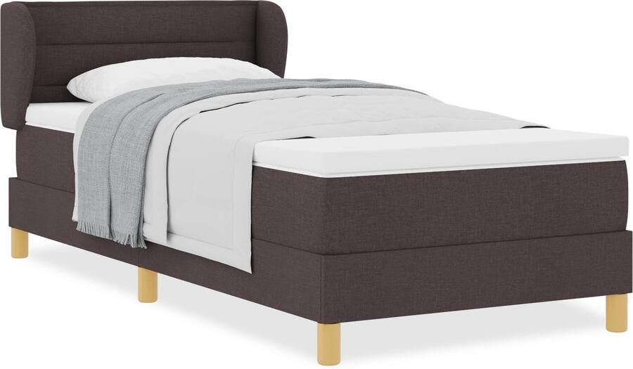 VidaXL Boxspringbed met matras met matras Donkerbruin 90 x 200 cm Stof - Foto 4