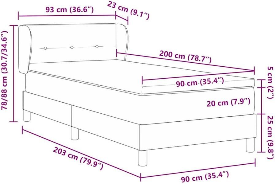 VidaXL Boxspringbed met matras met matras Donkerbruin 90 x 200 cm Stof - Foto 2