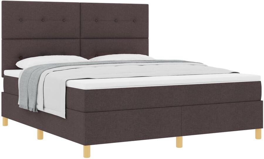 VidaXL Boxspring bed met matras Donkerbruin 180 x 200 cm Stof - Foto 2