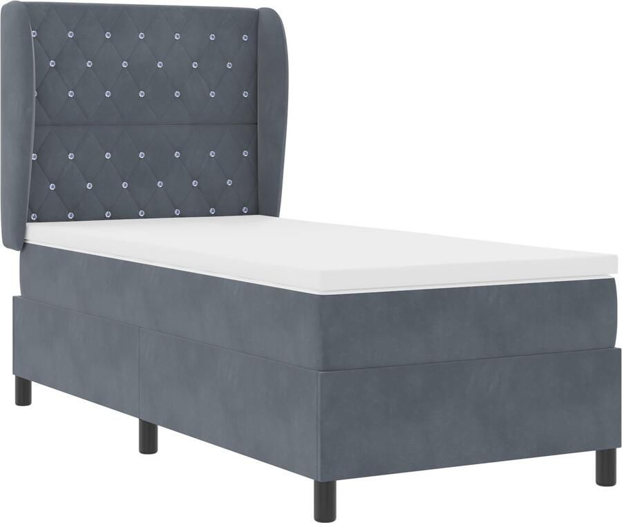 VidaXL Boxspringbed met Matras in Donkergrijs 100 x 200 cm Velvet
