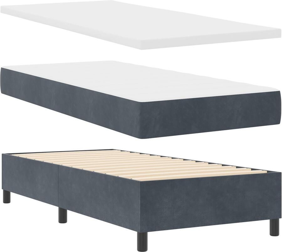 VidaXL Boxspring Bed met Matras & Bank Donkergrijs 100x200 cm Fluweel