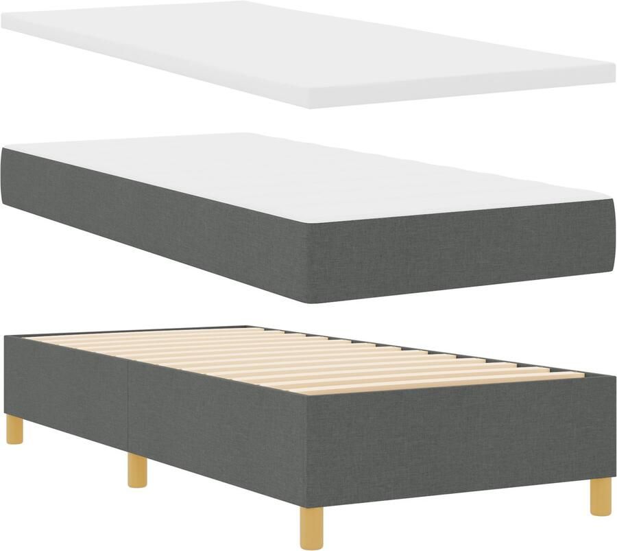 VidaXL Boxspring Bed met Matras & Bench Donkergrijs 100x200 cm Stof
