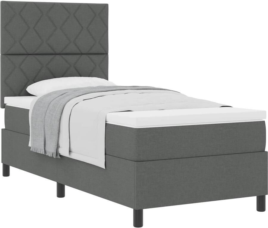 VidaXL Boxspring bed met matras Donkergrijs 100 x 200 cm Stof - Foto 2