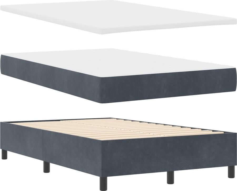 VidaXL Boxspring Bed met Matras & Bench Donker Grijs 120x190 cm Fluweel
