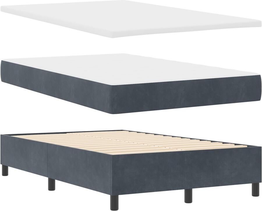 VidaXL Boxspringbed met Matras & Bank Donkergrijs 120x200 cm Fluweel
