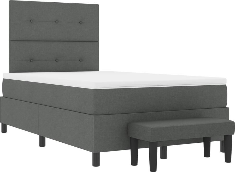 VidaXL Boxspring Bed met Matras & Bank Donkergrijs 120x200 cm Stof - Foto 2