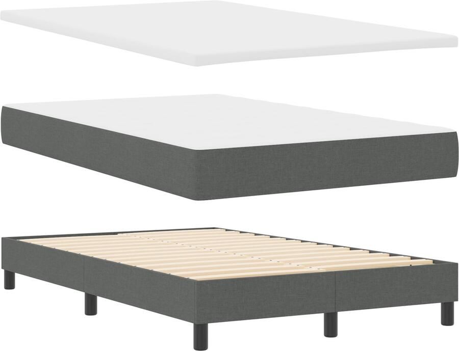 VidaXL Boxspring Bed met Matras & Bank Donkergrijs 120x200 cm Stof