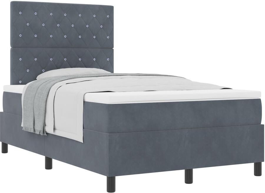 VidaXL Boxspring bed met matras Donkergrijs 120 x 200 cm Fluweel - Foto 2