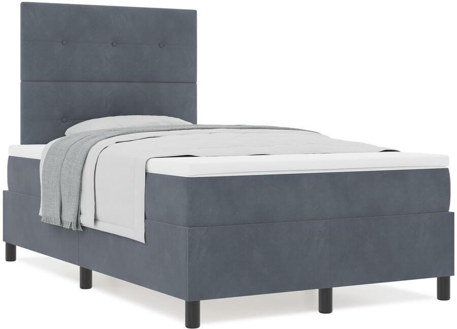 VidaXL Boxspring bed met matras Donkergrijs 120 x 200 cm Fluweel - Foto 2