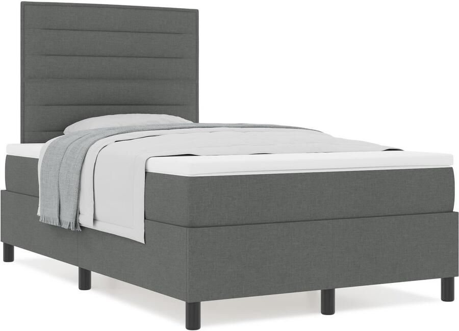 VidaXL Boxspring bed met matras Donkergrijs 120 x 200 cm Stof - Foto 2