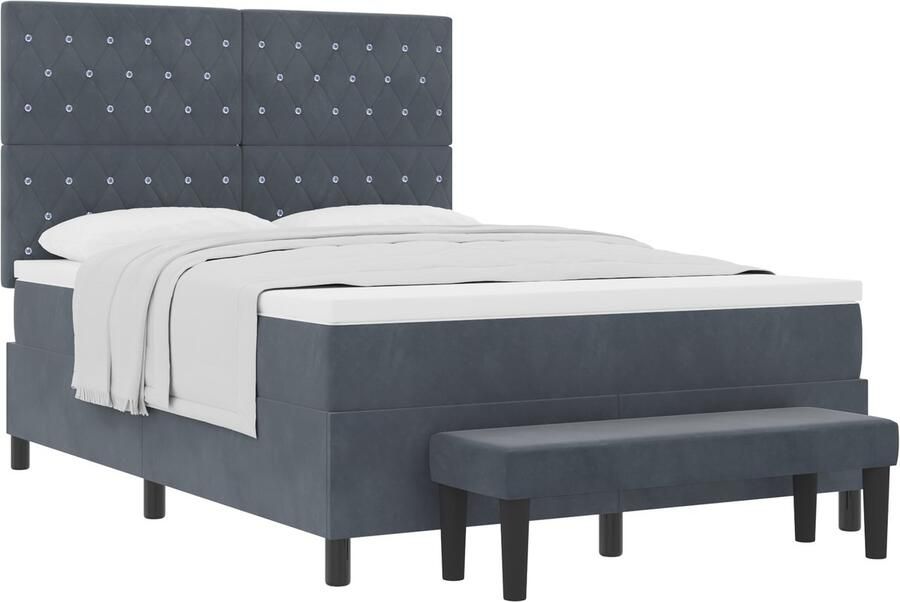 VidaXL Boxspring Bed met Matras & Bank Donkergrijs 140x190 cm Fluweel