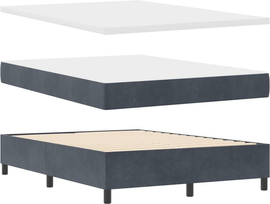 VidaXL Boxspring Bed met Matras & Bench Donkergrijs 140x200 cm Fluweel