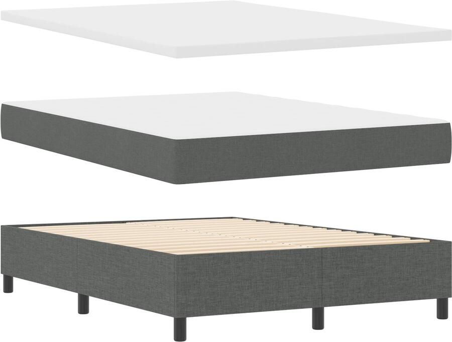 VidaXL Boxspringbed met matras & bank donkergrijs 140x200 cm stof