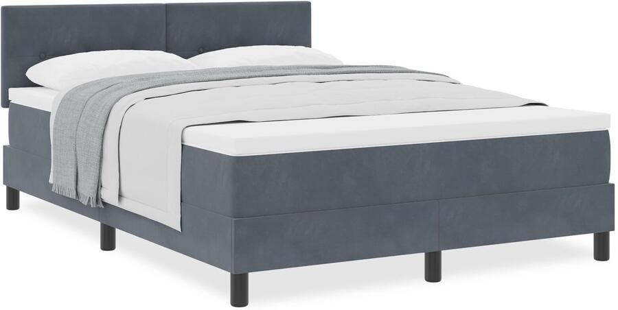 VidaXL Boxspring Bed met Matras Donkergrijs 140x200 cm Fluweel - Foto 2