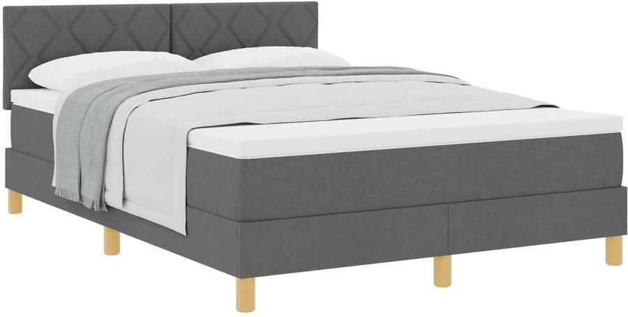 VidaXL Boxspringbed met matras Donkergrijs 140 x 200 cm Stof - Foto 2