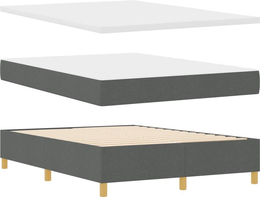 VidaXL Boxspring Bed met Matras & Bank Donkergrijs 160x200 cm Stof - Foto 2