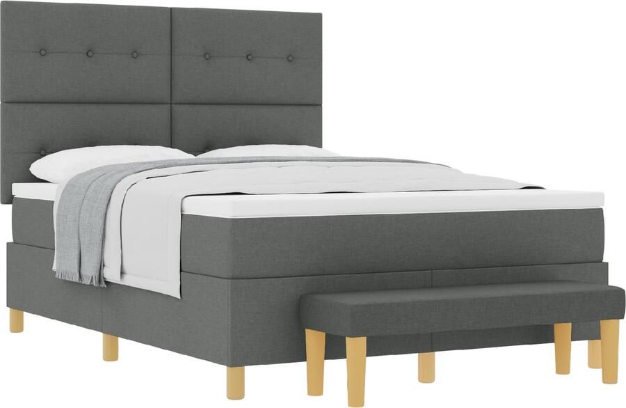 VidaXL Boxspring Bed met Matras & Bank Donkergrijs 160x200 cm Stof