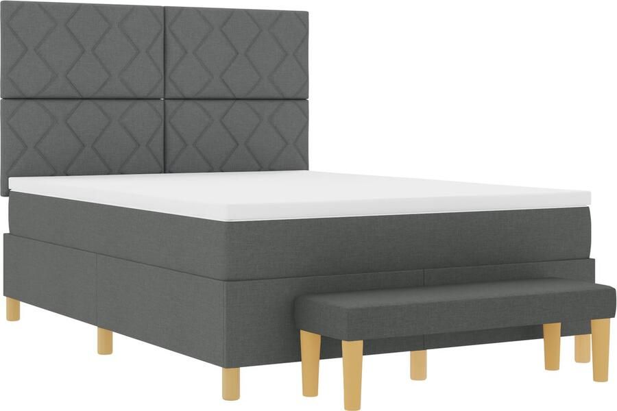 VidaXL Boxspring Bed met Matras & Bank Donkergrijs 160x200 cm Stof - Foto 3