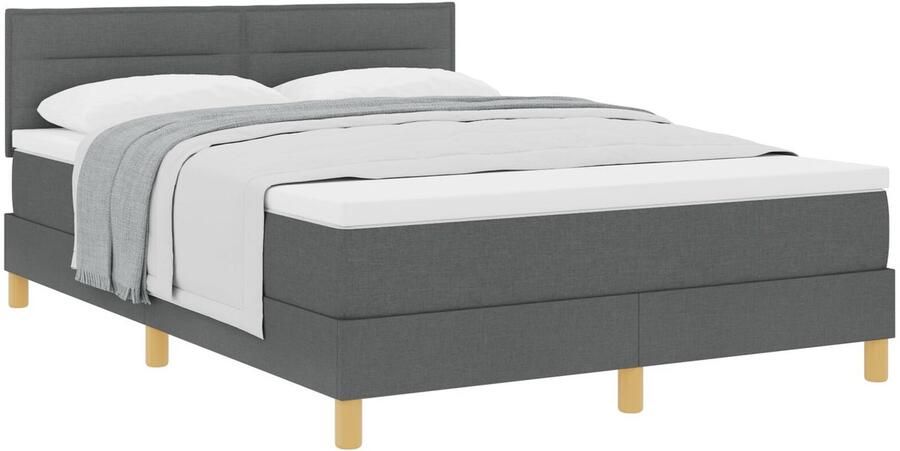 VidaXL Boxspring Bed met Matras Donkergrijs 160x200 cm Stof - Foto 4