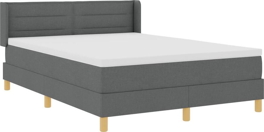 VidaXL Boxspring Bed met Matras Donkergrijs 160x200 cm Stoffen Hoofdbord Lijnen Ontwerp Donkergrijs 160 cm Stoffen