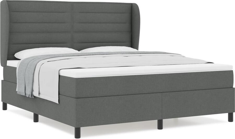 VidaXL Boxspring Bed met Matras Donkergrijs 180x200 cm Stof