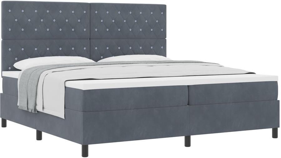 VidaXL Boxspring bed met matras Donkergrijs 200 x 200 cm Fluweel - Foto 2