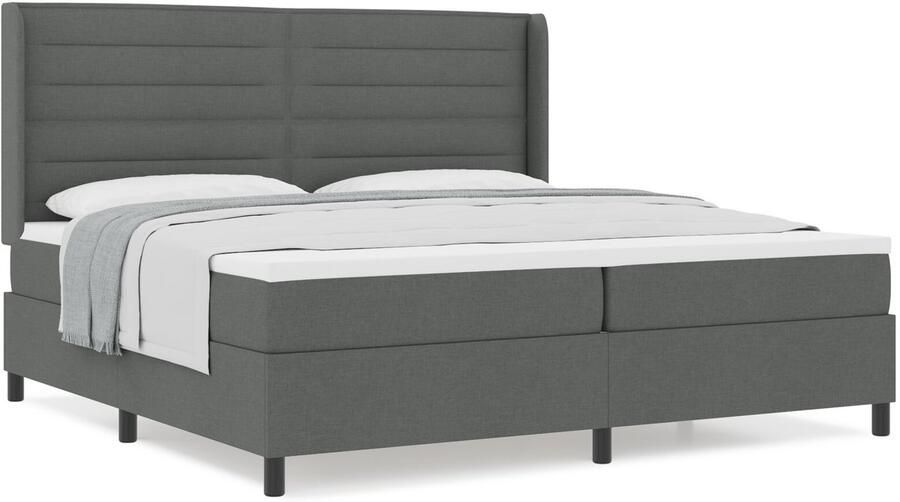 VidaXL Boxspring Bed met Matras Taupe 80x200 cm Stof Set van 7 Donkergrijs - Foto 2