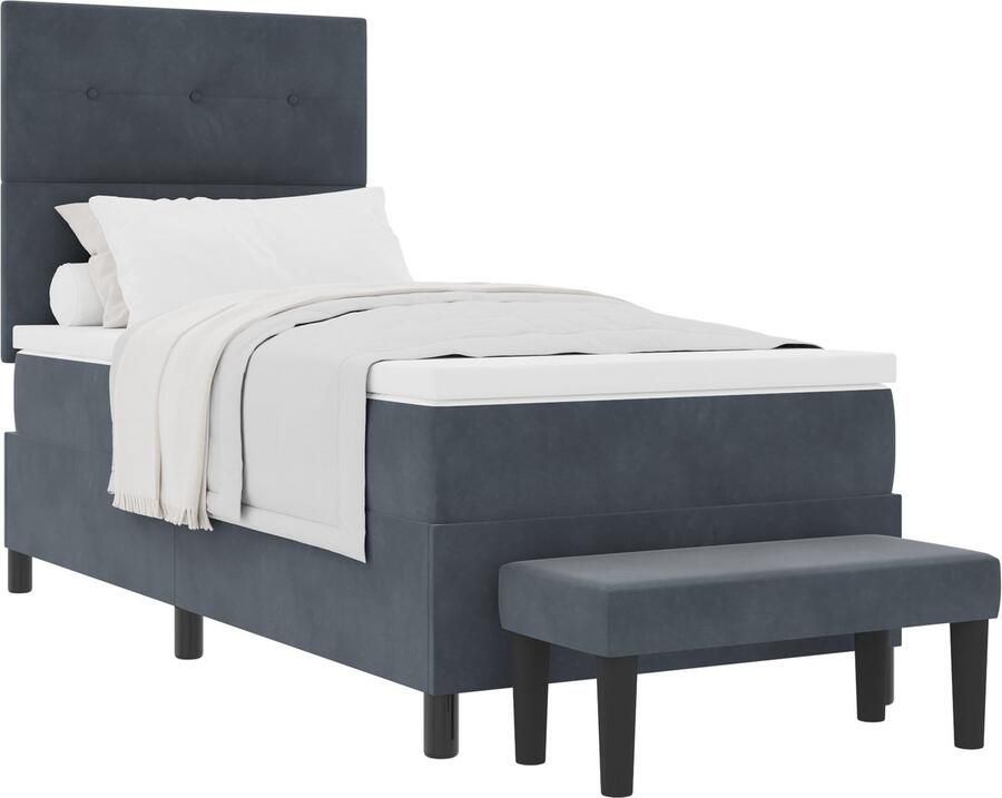 VidaXL Boxspring Bed met Matras & Bank Donkergrijs 80x200 cm Fluweel - Foto 2