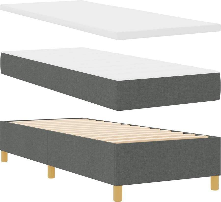 VidaXL Boxspringbed met Matras & Bank Donkergrijs 80x200 cm Stof