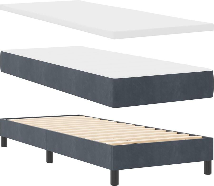 VidaXL Boxspringbed met Matras Zwart 100x200 cm Fluweel Donkergrijs