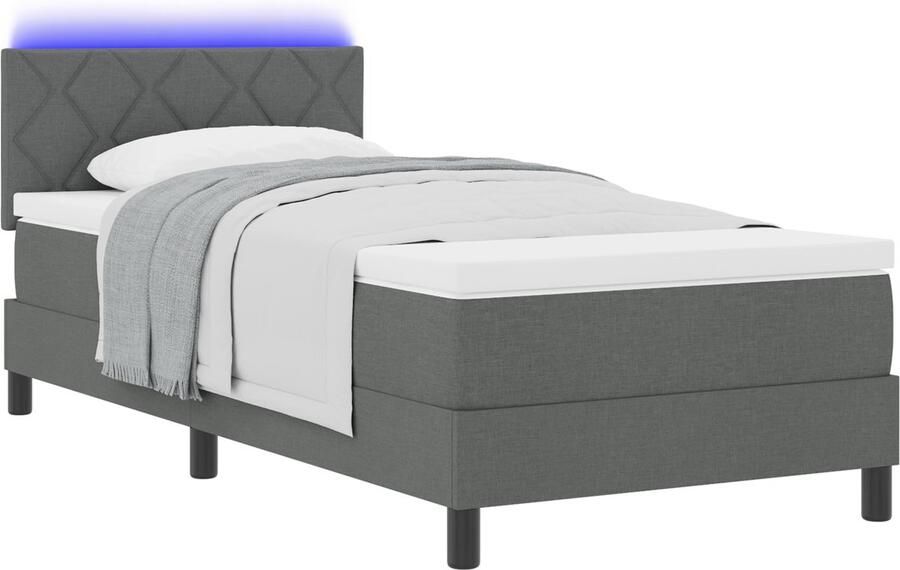 VidaXL Boxspringbed met Matras & LED Donkergrijs 90x190 cm Stof