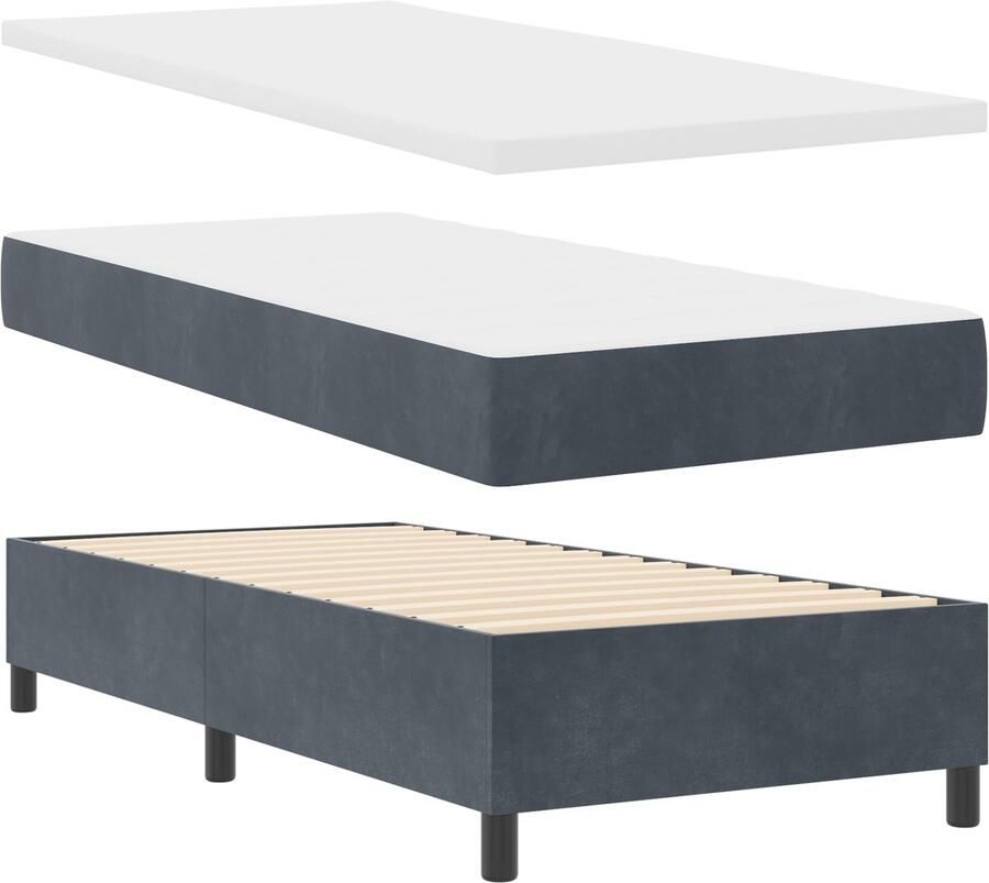 VidaXL Boxspring Bed met Matras & Bench Donkergrijs 90x190 cm Fluweel