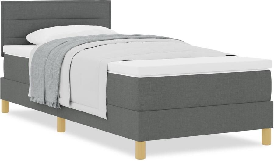 VidaXL Boxspringbed met matras met matras Donkergrijs 90 x 200 cm Stof - Foto 2