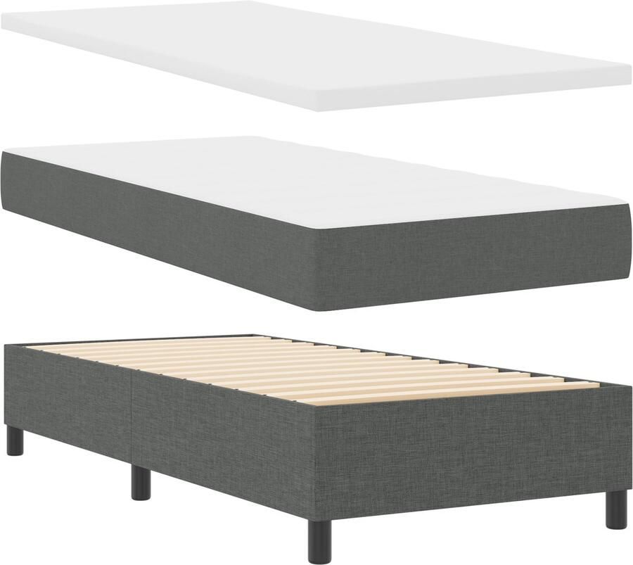 VidaXL Boxspring bed met matras Donkergrijs 90 x 200 cm Stof