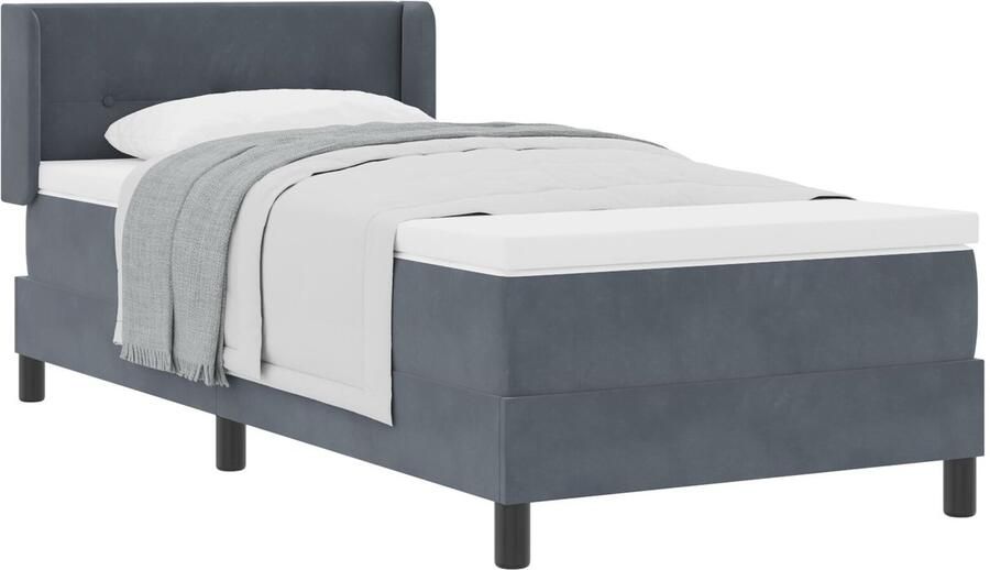 VidaXL Boxspringbed met Matras Zwart 100x200 cm Fluweel Donkergrijs - Foto 2