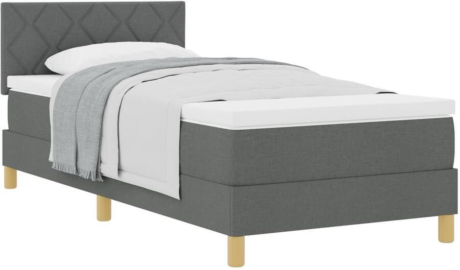 VidaXL Boxspringbed met matras met matras Donkergrijs 90 x 200 cm Stof - Foto 2