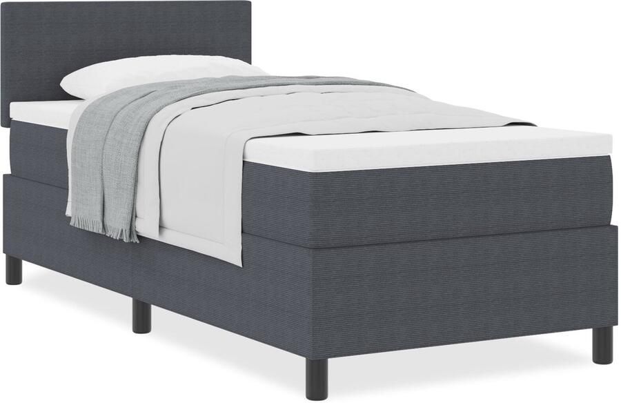 VidaXL Boxspring bed Donkergrijs en Wit 193 x 90 x 88 cm Katoenen stof - Foto 2