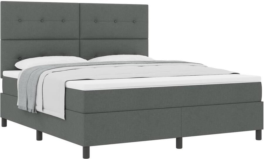 VidaXL Boxspring bed met hoofdeinde Donkergrijs 180 x 200 cm Stof - Foto 2