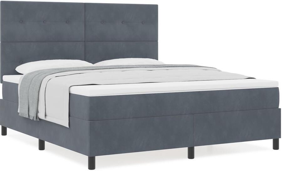 VidaXL Boxspring Bed Set van 5 Wit en Donkergrijs 100% Polyester Fluweel - Foto 2