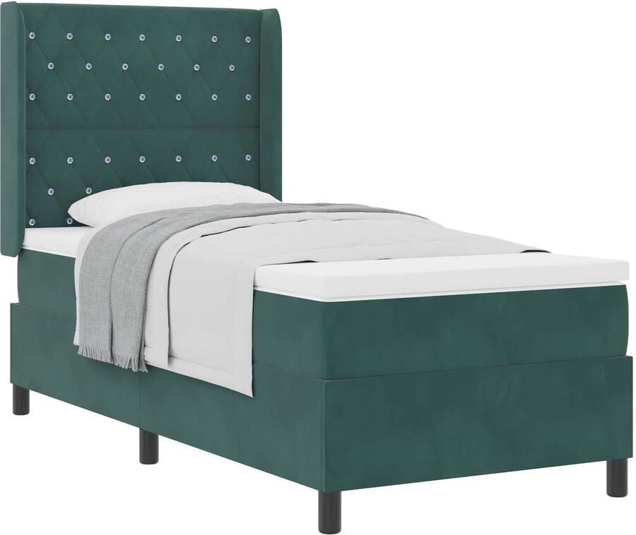 VidaXL Boxspring bed met hoofdeinde Donkergroen 100 x 200 cm Fluweel - Foto 2